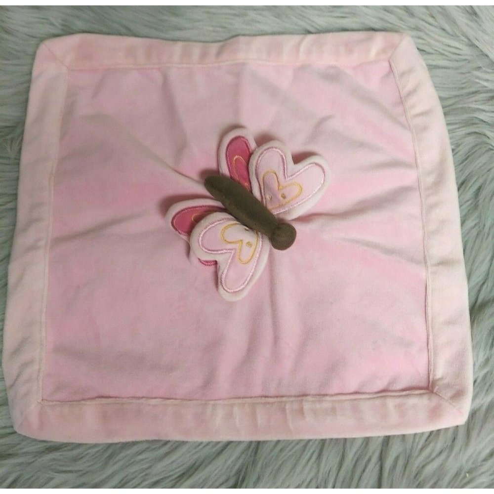 Amy Coe Pink‎ Butterfly Baby Lovey Security Blanket Plush 14"x14"
